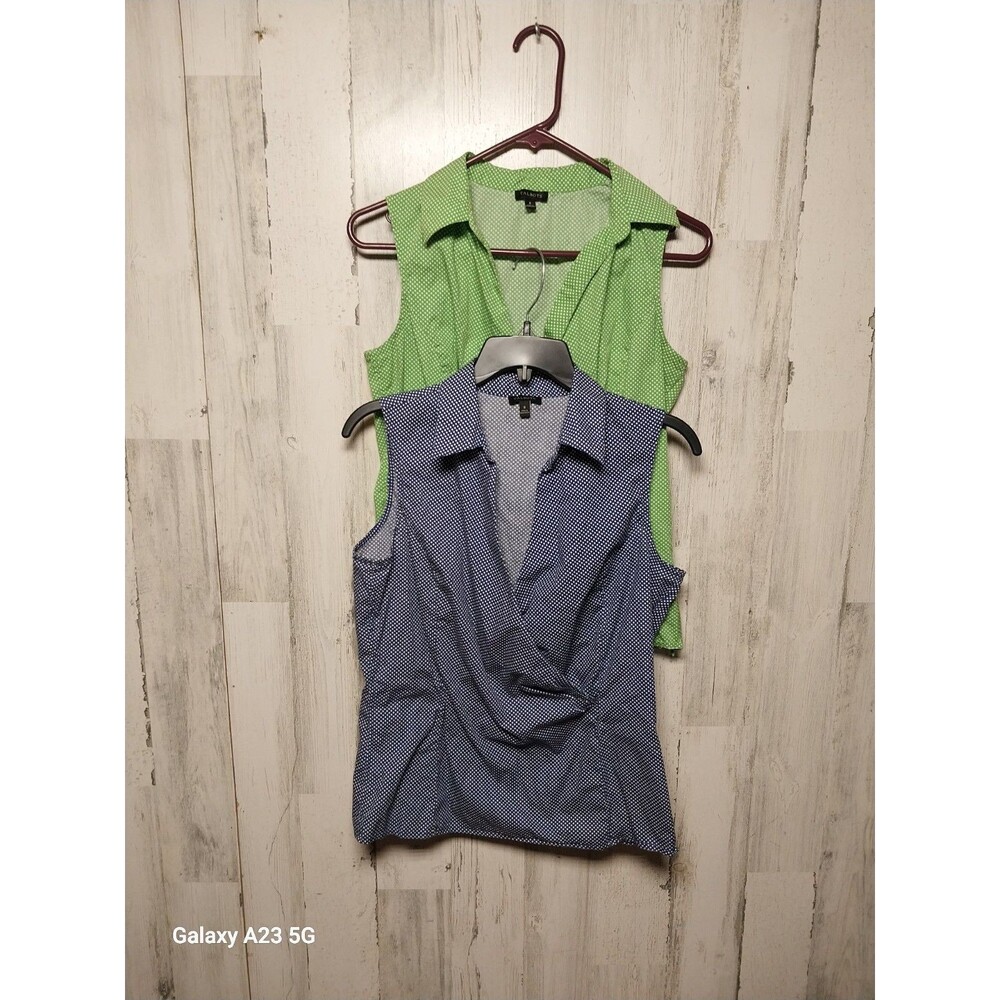 Talbots Blue Green White Polka Dot Faux Wrap Top Size 8 Lot Of 2